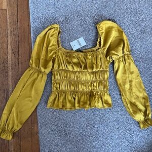 Forever 21 shiny mustard yellow top, unworn, size small (on or off shoulder)